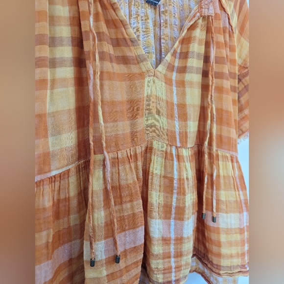 Anthropologie/Pilcro and the Letterpress Bette Babydoll Plaid Top, Orange: SMALL - Picture 5 of 14